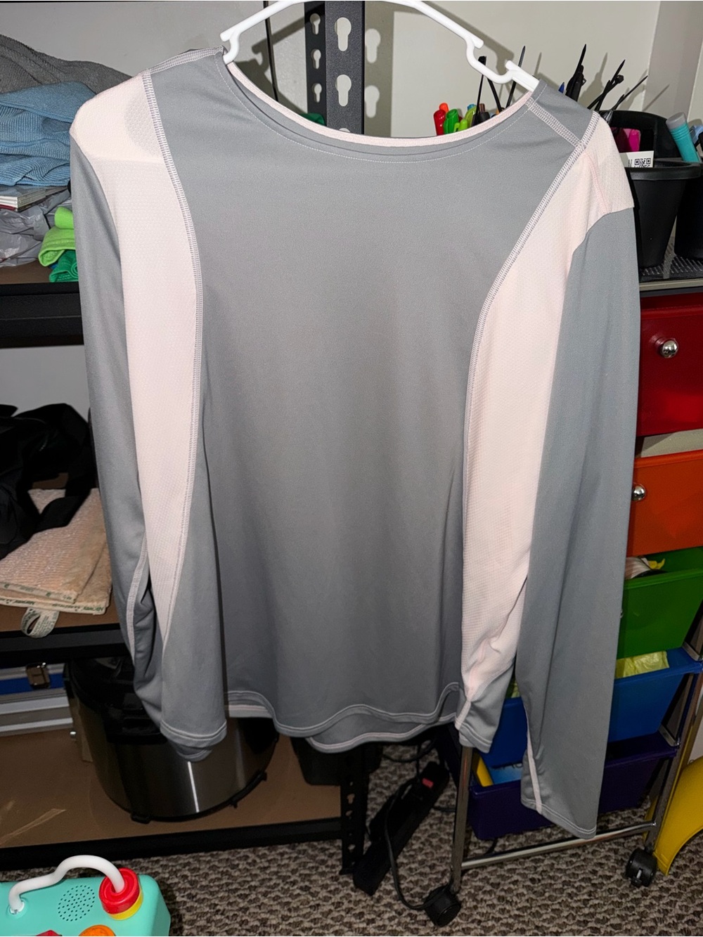 Simms Gray and Light Pink Performance Long Sleeve XL